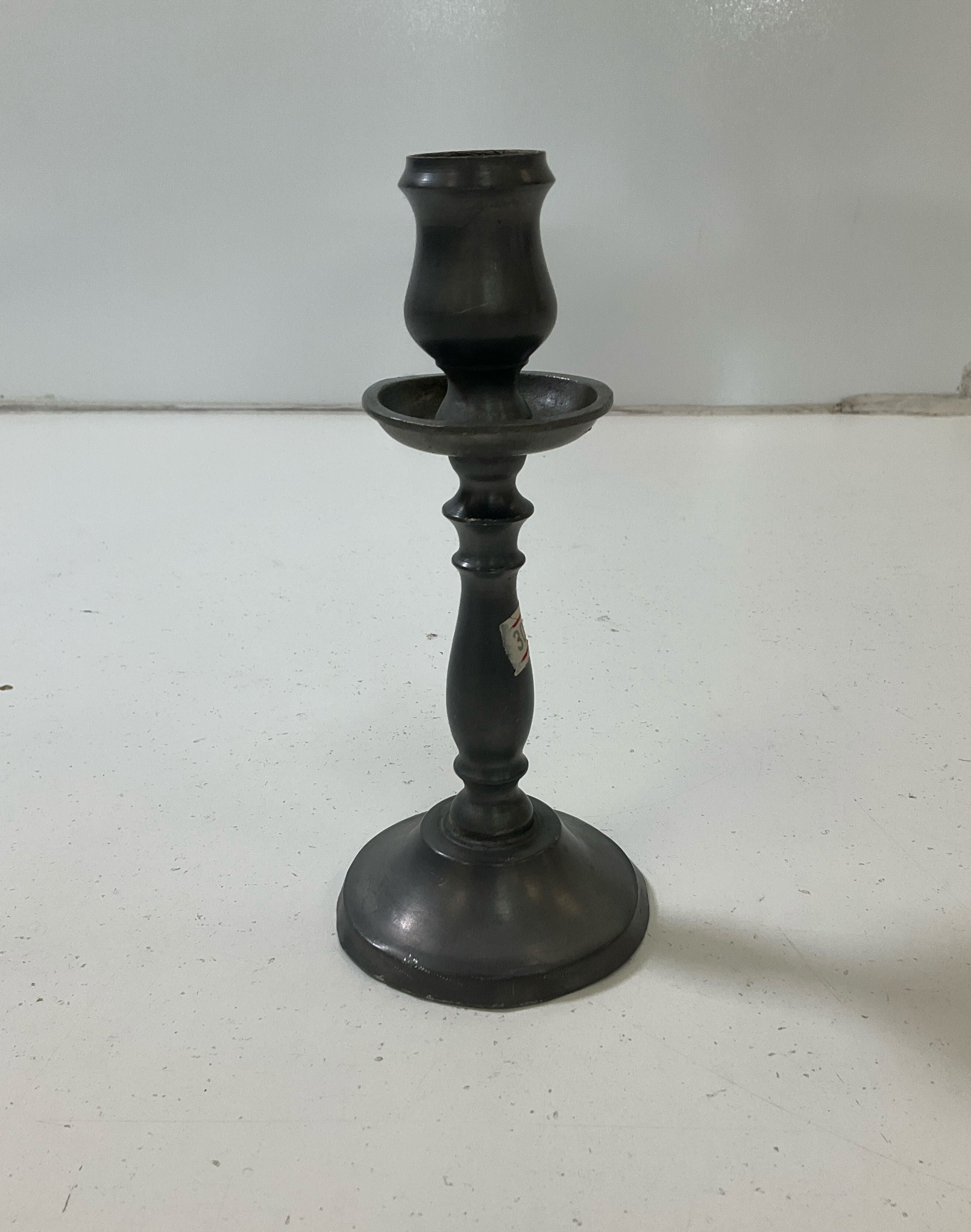 Vintage Pewter Single Candlestick Candle Holder Hallmarked Rustic Primitive Deco
