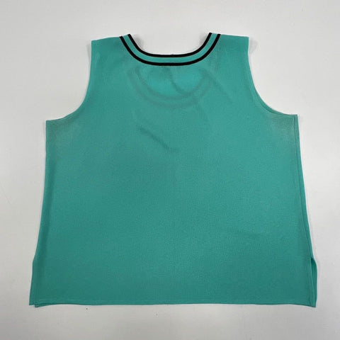 Women's Ming Wang Teal Knit Black Accent Tank Top 100% Acrylic - Size Large