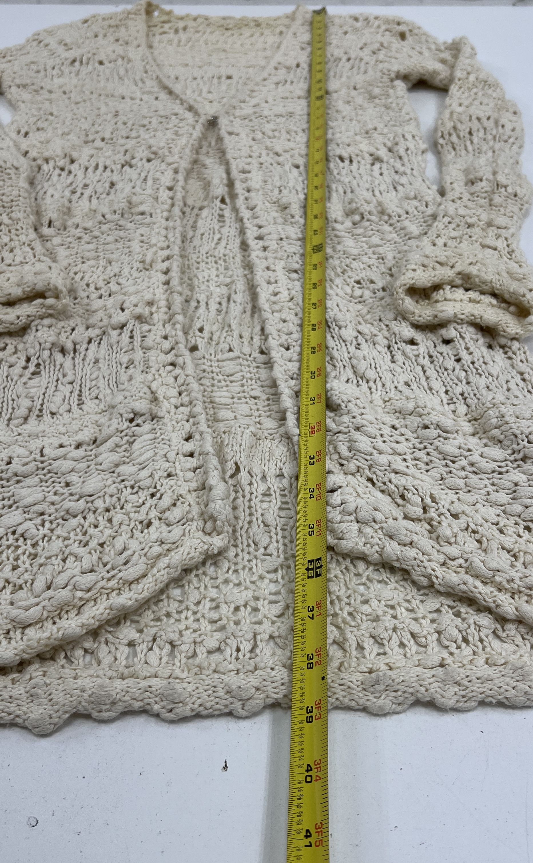 Free People Cream Open Knit Crochet Boho Duster Cardigan Sweater Womens