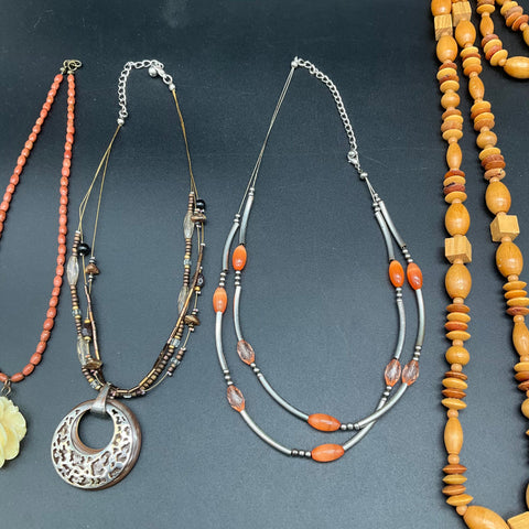 Vintage to Modern Costume Jewelry Lot 8 Necklaces Beaded Wood Shell Bohemian