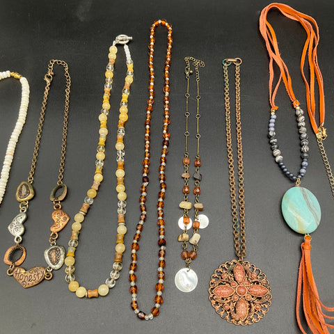 Mixed Costume Fashion Jewelry Necklace Lot 13pc Shell Beaded Tassel 0.75lb