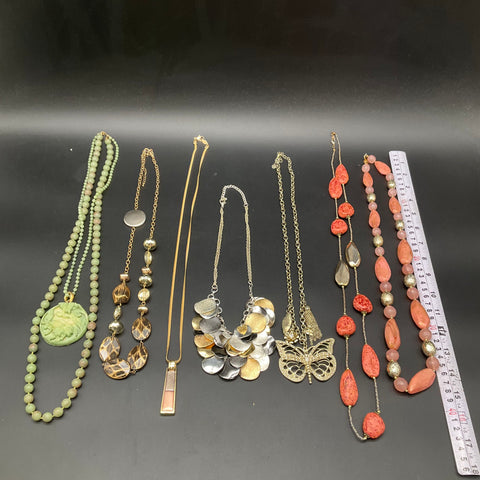 Costume Jewelry Lot of 7 Statement Necklaces Beaded Chain Pendants Bib