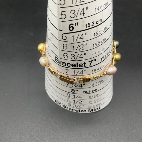 Kula Kala Gold Filled Multi-Color Pearl Wire Wrapped Braid Bracelet 7.25"