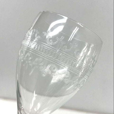 Vintage Needle Etched Scroll Band Wine Glasses Water Goblets Set of 2