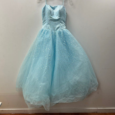 Vintage Y2K Alyce Designs Women's Blue Sequin Star Tulle Ball Gown Prom Dress 4