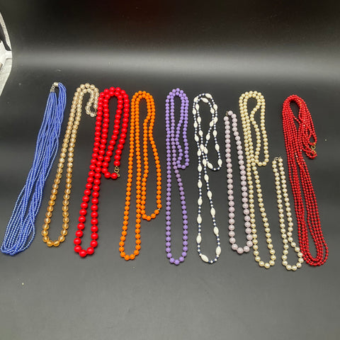 Vintage Colorful Bead Necklace Jewelry Lot of 10 Retro Faux Pearl Multi-Strand