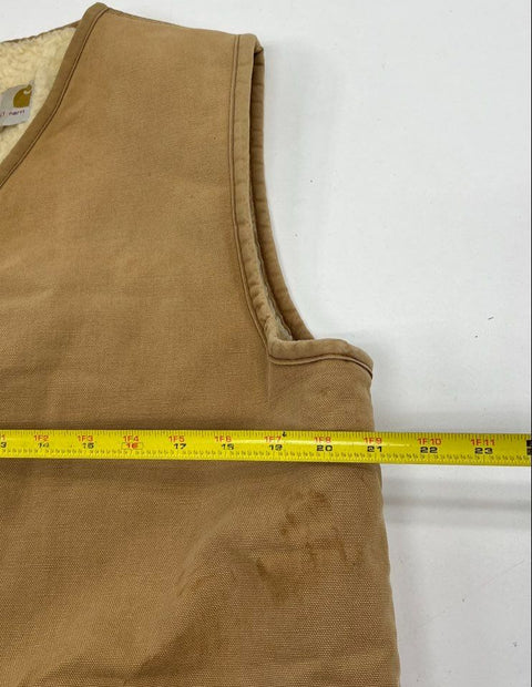 Vintage Carhartt Duck Canvas Sherpa Lined Zip Vest Tan Brown Men's Large Tall LT