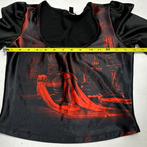 Widow Women's Gothic Graphic Puff Sleeve Scoop Neck Long Sleeve Shirt Black Sz S