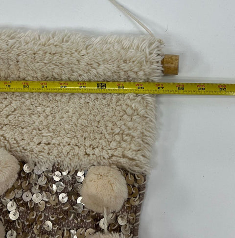 West Elm & Pottery Barn Sequined Beige Pom Pom Wall Hanging Macramé Tapestry