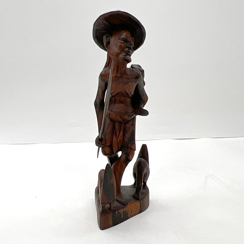 Hand Carved Wood Figure Man with Baby and Dogs Sculpture 13" Folk Art Vintage