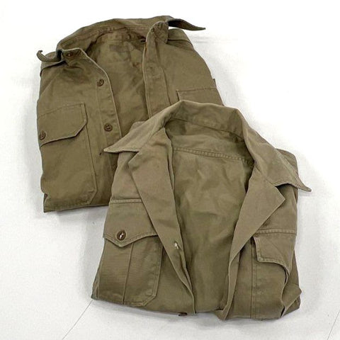 Vintage Military Issue Khaki Cotton Twill Utility Shirt Lot of 2 Men's S