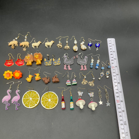 Novelty Animal & Fashion Dangle Earring Jewelry Lot Whimsical 23 Pairs Figures