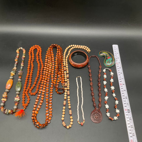 Vintage to Modern Boho Ethnic Jewelry Lot 9pc Wooden Beaded Shell Necklaces