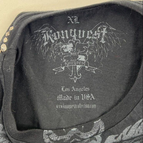 Y2K Konquest MMA Style Bull Horns Graphic Tee Studded Made in USA Sz XL