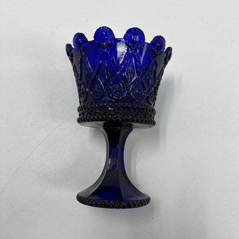 Vintage EAPG Crown Pattern Compote Cobalt Blue Pedestal Candy Dish 7.5"