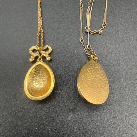 Vintage Avon Faberge Style Egg Pendant Necklaces Set of 2 Gold Tone Enamel