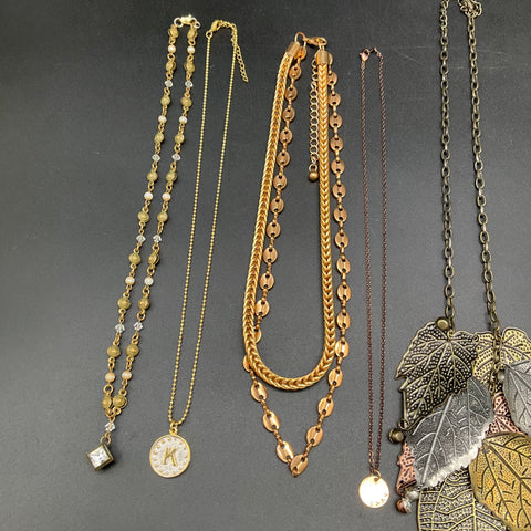Mixed Costume Jewelry Necklace Lot 12 Boho Leaf Tassel Cherished Teddies 1998
