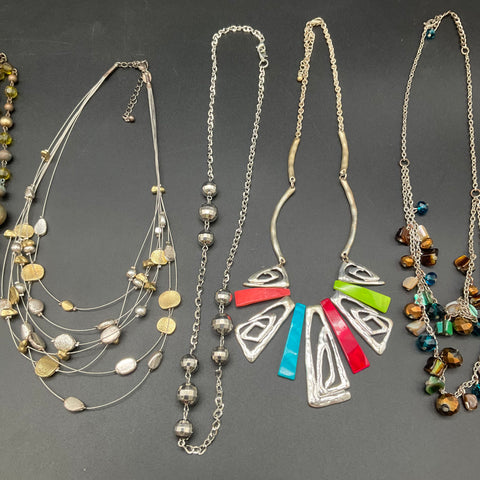Mixed Fashion Costume Jewelry Lot 9 Necklaces Statement Beaded Silver Tone