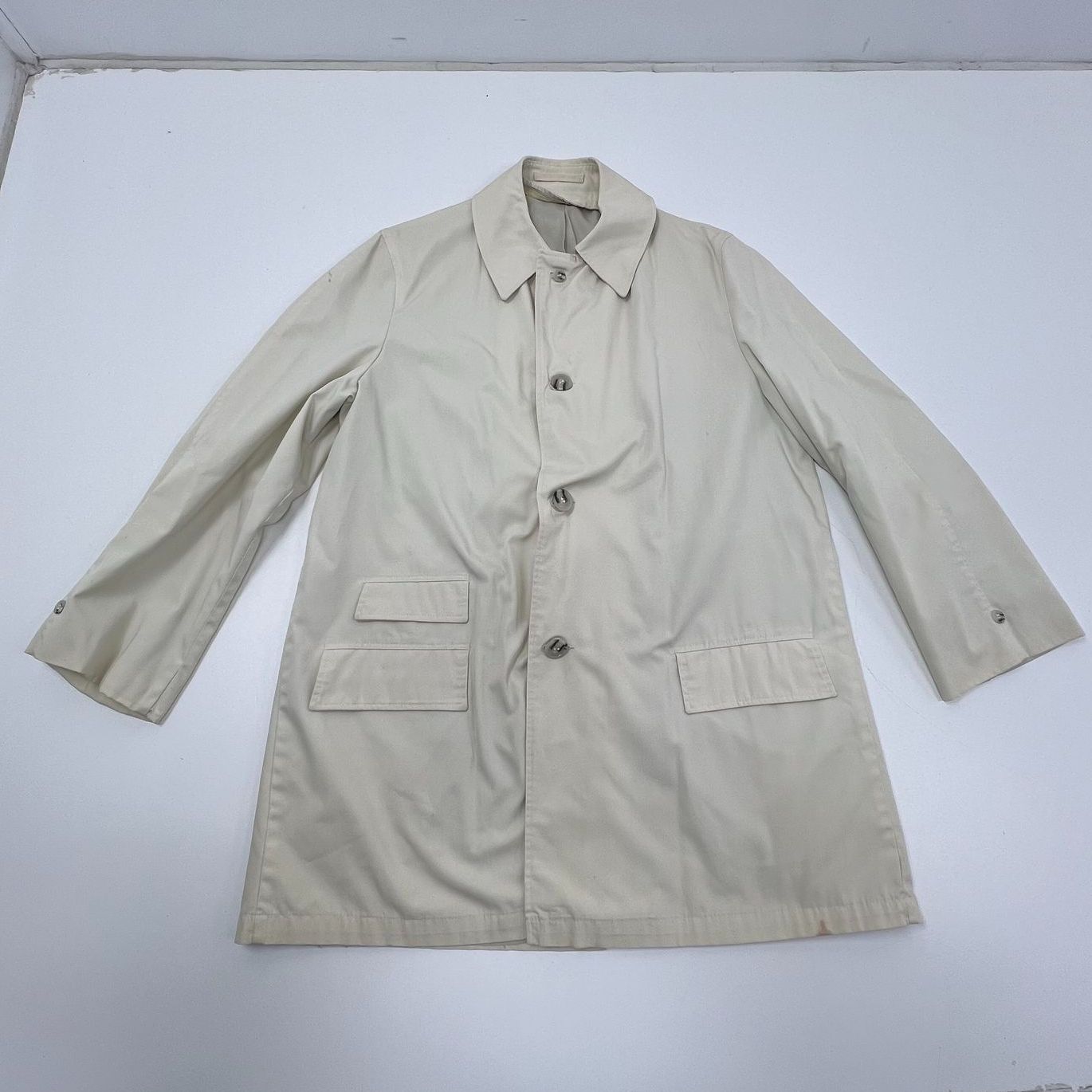 Vintage 70s Brent Cream Durable Press Car Coat Raincoat Jacket Men's Size M