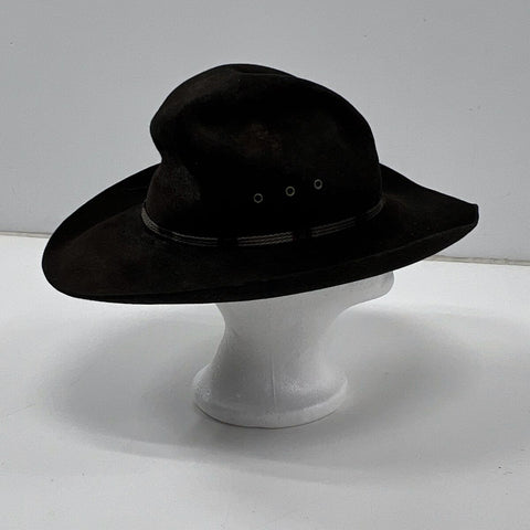 Vintage 70s Stetson Men's Black Felt Cowboy Hat Braided Band Wide Brim