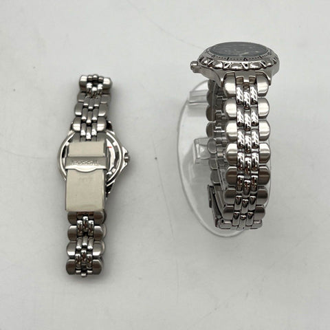 Vintage Fossil Blue AM-3099 Stainless Steel Women's Watches Lot w/ Tin