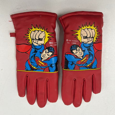 Vintage 1985 DC Comics Superman Junior Boys Gloves Red Polyvinyl Costume Wear