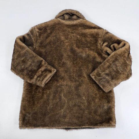 Vintage 90s Charles Klein Brown Faux Fur Collared Button Front Coat Sz L
