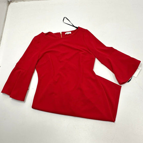 Calvin Klein Women's Red Bell Sleeve Sheath Dress Zip Back Sz 12 NWT