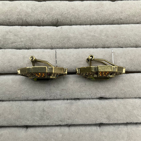 Heidi Daus Multi-Color Crystal Art Deco Geometric Omega Back Earrings