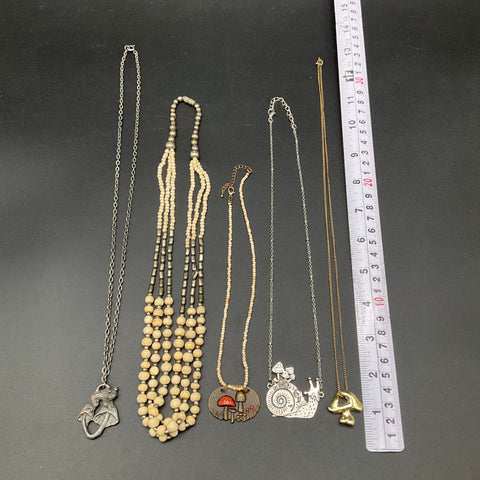 Boho Nature Forest Jewelry Lot of 5 Snail Mushroom Dragon Beaded Necklaces