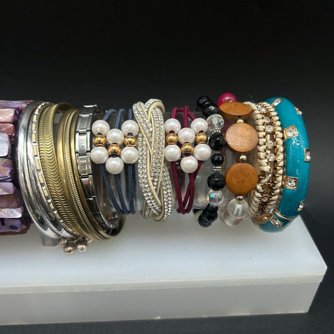 Vintage & Modern Costume Jewelry Lot of 13 Bracelets Leather Beaded Cuff Bangle