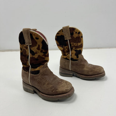 Roper Brown Camo Hair On Hide Leather Square Toe Cowboy Boots Kids Size 9