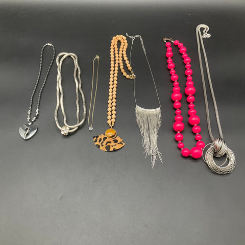 Statement & Fashion Necklace Jewelry Lot of 7 Pink Silver Tone Wood Beads