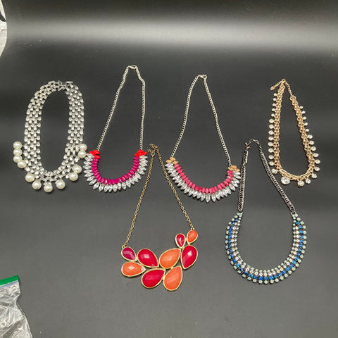 Ann Taylor & Statement Fashion Necklace Lot of 6 Bib Rhinestone Faux Pearl