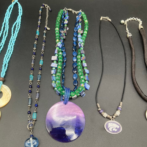 Vintage Modern Costume Jewelry Lot 9 Necklaces Beaded Pendants Kansas State MOP