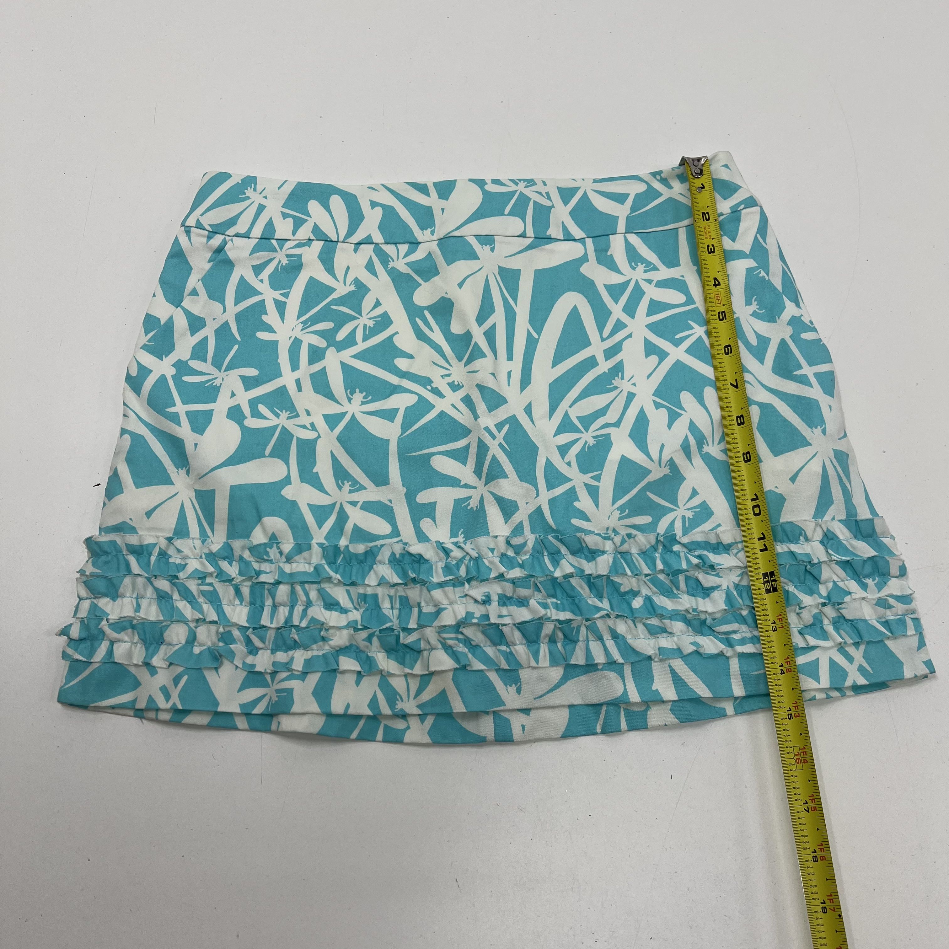 Lilly Pulitzer Marigold Ruffle Dragonfly Print Skort Cotton Teal White Size 2