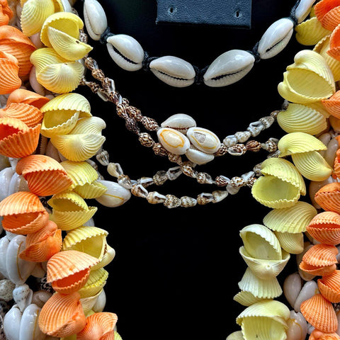 Vintage Boho Costume Jewelry Lot Shell Cowrie Bivalve Necklaces 10 Pieces