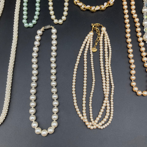 Vintage Richelieu Japan Faux Pearl Necklace Jewelry Lot of 8 Multi-Strand Retro
