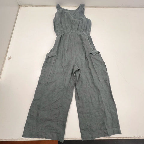 Back Beat Co Womens Gray Linen Cargo Wide Leg Jumpsuit Size M