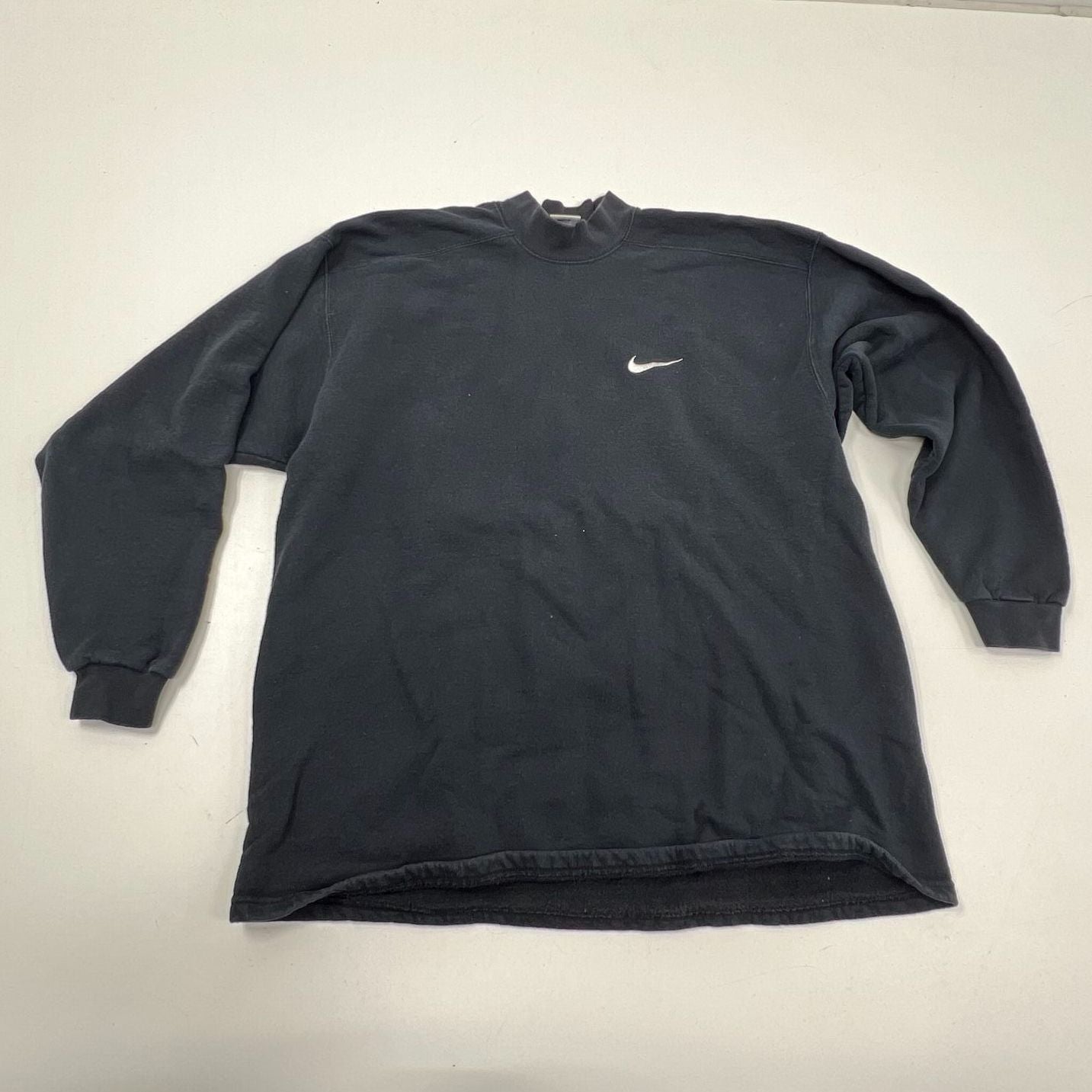 Vintage 90s Nike Black Mock Neck Swoosh Sweatshirt Made in USA Men's Size L