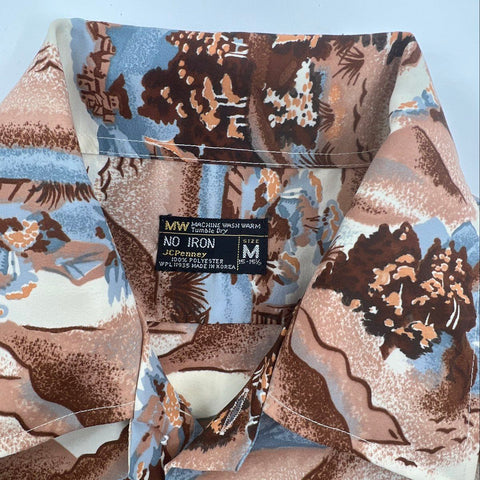 Vintage 70s JCPenny Scenic Landscape Print Button Up Shirt Sz M