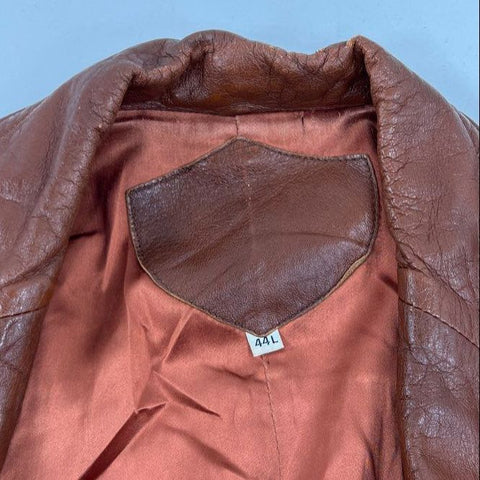 Vintage 70s Brown Leather Sport Coat Blazer Jacket Wide Lapel Sz 44