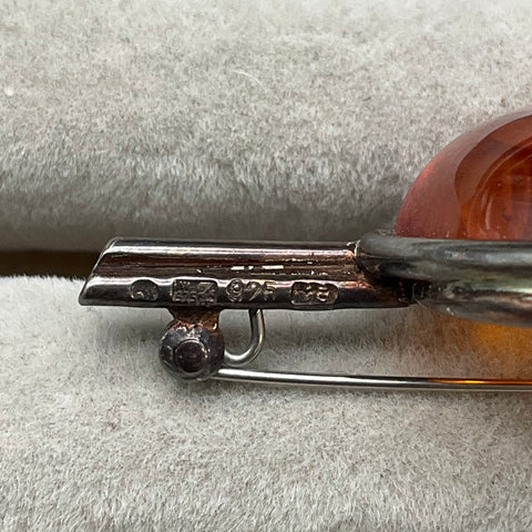 Vintage Modernist 925 Sterling Silver Amber Bar Brooch Pin 12.12g