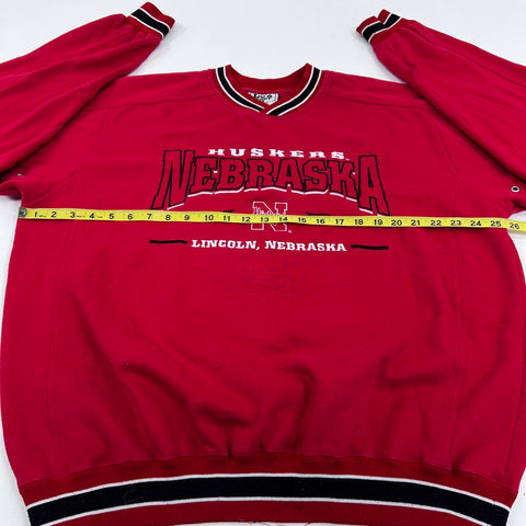 Vintage 90s Nebraska Huskers Lee Sport Striped Rib Pullover Sweatshirt Sz L