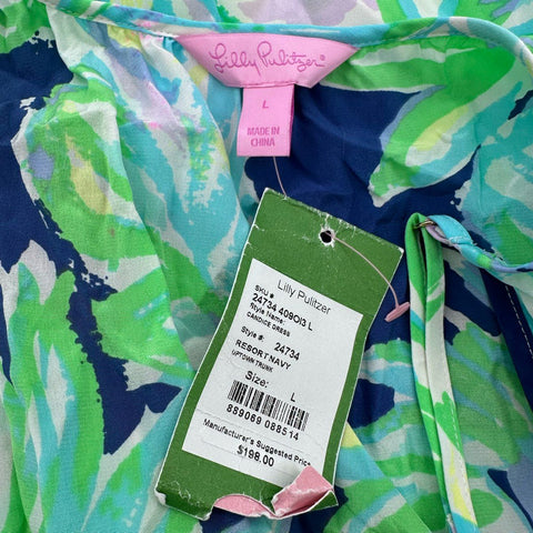 Lilly Pulitzer Women's Candice Silk Dress Resort Navy Uptown Trunk Sz L NWT