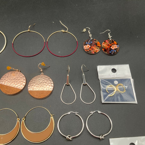 Fashion Jewelry Lot of 19 Pairs Earrings Hoops Dangles Boho Rhinestone Floral