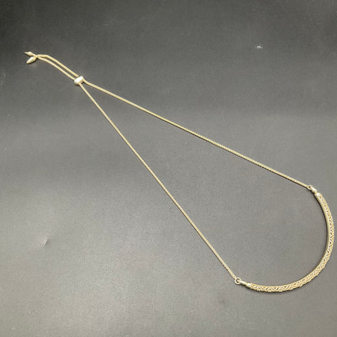 Kendra Scott Gold Tone Curved Filigree Bar Adjustable Bolo Slider Necklace 15"