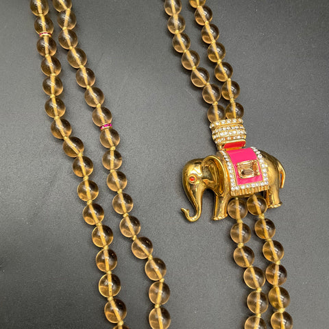 J. Crew Double Strand Glass Bead Necklace Gold Tone Elephant Clasp 33"