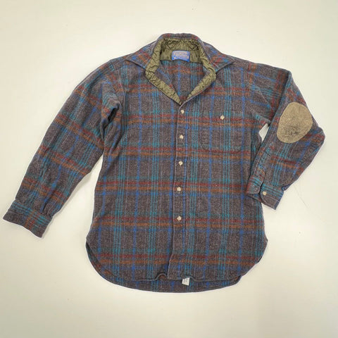 Vintage 70s Pendleton Boys Wool Shirt Multicolor Plaid Elbow Patch Quilted M