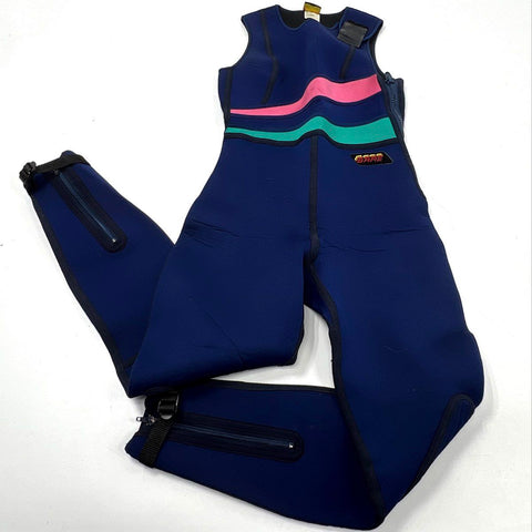 Vintage 90s Bare Women's Navy Blue Colorblock Neoprene Long John Wetsuit Sz 14